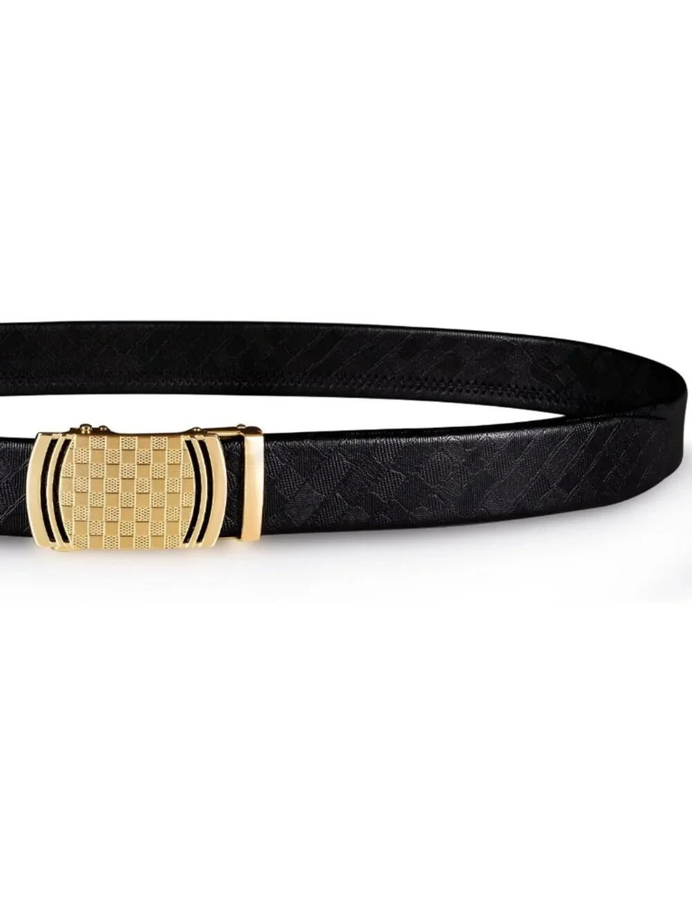 Men's Adjustable Leather Ratchet Belt with Gold Click Buckle - Stylish